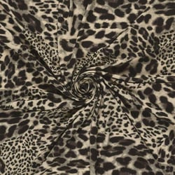Tissu Jersey Viscose digital motif léopard Brun et Noir sur fond Grège