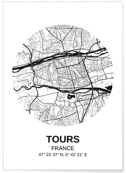 Affiche Carte Tours | A3 : 29,7x42cm