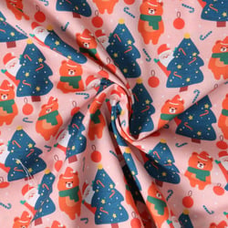 Tissu Coton imprimé  Nayah forêt des oursons sur fond Rose bébé - Au mètre