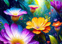 Fleurs sous la Pluie