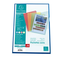 Sachet 10 pochettes coin polypropylène grainé 12/100e - A4 - Couleurs assorties - x 10 - Exacompta