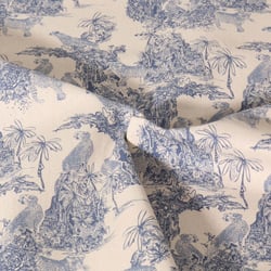 Tissu Toile de Coton aspect Lin Esprit jouy sur fond Naturel