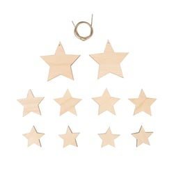 Déco bois Etoiles, FSC Mix Credit,assort, nature, 3,5 - 7,5cmø,+ cordon 0,5m, 10 pièces