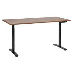 Bureau Réglable Manuellement Plateau Bois Foncé et Structure Acier Noir 160 x 72 cm Hauteur Ajustable Assis Debout Pieds Ronds Design Moderne
