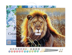 Peinture par Numéro Figured'Art avec Cadre - Lion dans la savane - Kit de Loisir Créatif DIY Numéro d'Art Complet - 40x50cm toile tendue sur châssis