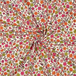 Tissu Jersey Coton imprimé Petites fleurs multicolores sur fond Ecru