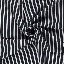 Tissu Crêpe de Viscose Basile fines rayures sur fond Noir