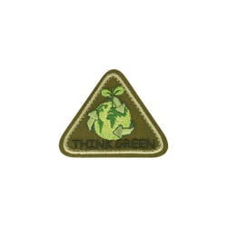 Lot de 3 écussons thermocollants triangle THINK GREEN kaki 4x6cm
