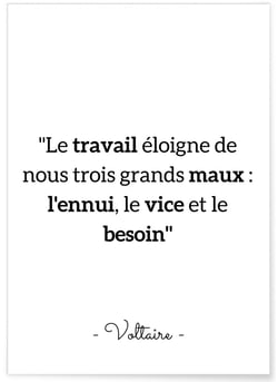 Affiche Voltaire : 'Le travail éloigne...' | A3 : 29,7x42cm