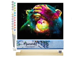Peinture par Numéro Figured'Art - Singe coloré - Kit de Loisir Créatif DIY Numéro d'Art Complet - 40x50cm toile roulée + châssis en bois à monter