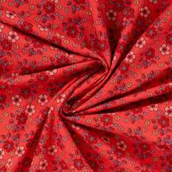 Tissu Seersucker Coton digital Céleste petites fleurs sur fond Rouge