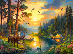 Puzzle 3000 pièces - Coucher de Soleil sur la Rivière de la Forêt - Castorland