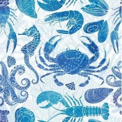 4 serviettes en papier découpage collage 33 cm CRABE MOULE HYPOCAMPE CREVETTE