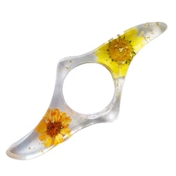 Bague de lecture en résine forme vague-floraison bleue et feuilles d'or