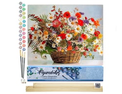 Peinture par Numéro Figured'Art - Bouquet multicolore - Kit de Loisir Créatif DIY Numéro d'Art Complet - 40x50cm toile roulée + châssis en bois à monter