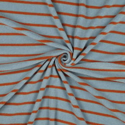 Tissu Jersey Eponge Rayures Rouille sur fond Bleu gris