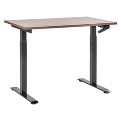 Bureau Réglable Manuellement Plateau Bois Foncé et Structure Acier Noir 120 x 72 cm Hauteur Ajustable Assis Debout Pieds Carrés Design Moderne