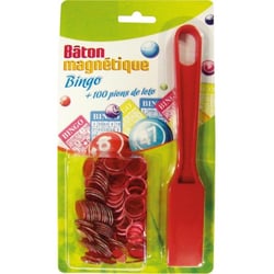 Baton magnetique bingo rouge + 100 pions de loto - ramasse pions - lotoquine
