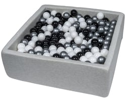 Piscine à balles pour enfant, 90x90 cm, Aire de jeu + 450 balles noir, blanc, argent - Velinda
