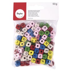 Dés en bois avec lettres, 10x10 mm, 50 g, assorties