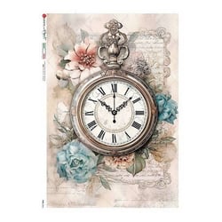 1 feuille de papier de riz 22.5 x 32 cm découpage collage Paper Designs MONTRE FLEUR VINTAGE 0046