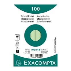 Paquet 100 fiches sous film - bristol ligné non perforé 105x148mm - Vert - x 20 - Exacompta