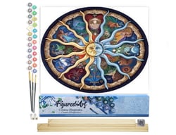 Peinture par Numéro Figured'Art - Zodiaque - Kit de Loisir Créatif DIY Numéro d'Art Complet - 40x50cm toile roulée + châssis en bois à monter