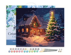 Peinture par Numéro Figured'Art avec Cadre - Cottage de Noël enneigé - Kit de Loisir Créatif DIY Numéro d'Art Complet - 40x50cm toile tendue sur châssis