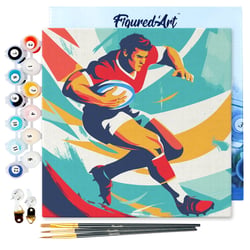 Mini Peinture par Numéros Figured'Art 20x20cm avec cadre Affiche sportive Rugby - Petit Format