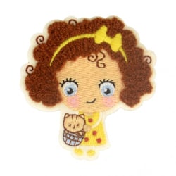 Lot de 3 écussons thermocollants petite fille chaton 5,5 cm x 5,5 cm