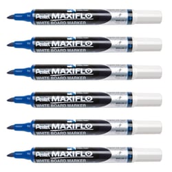 Lot de 6 marqueurs tableaux blancs effaçables - PENTEL - Pointe biseautée moyenne - Bleu