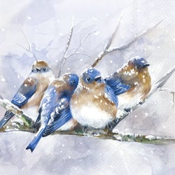 Lot de 4 serviettes en papier découpage collage 33 cm OISEAU EN HIVER