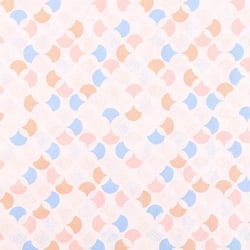 Tissu Coton Imprimé Frou-Frou Lisbonne beige, rose et bleu sur fond Blanc