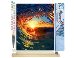 Peinture par Numéro Figured'Art - Vague et coucher de soleil - Kit de Loisir Créatif DIY Numéro d'Art Complet - 40x50cm toile roulée + châssis en bois à monter
