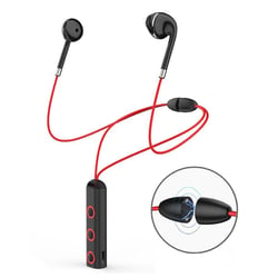Casque Sport Sans Fil Bluetooth HD Stéréo Basses Avec Micro Blanc Rouge YONIS