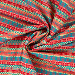 Tissu Seersucker Coton digital ethnique géométrique à rayures sur fond Multicolore
