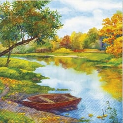 Lot de 4 serviettes en papier découpage collage 33 cm RIVIERE BARQUE N 207