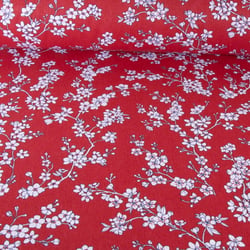 Tissu Coton imprimé Fleur d'amandier sur fond Rouge