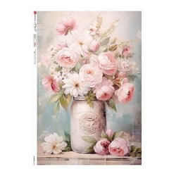 1 feuille de papier de riz 22.5 x 32 cm découpage collage Paper Designs BOUQUET DE FLEUR ROSE 0424