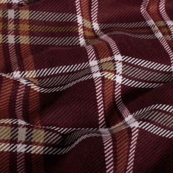 Tissu Flanelle de Coton Maxence carreaux Blancs sur fond Bordeaux