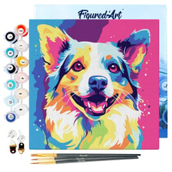 Mini Peinture par Numéro Figured'Art 20x20cm avec cadre Chien Abstrait Pop Art - Petit Format