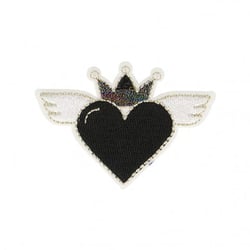 Ecusson thermocollant cœur avec ailes noir 4x6cm