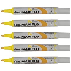 Lot de 5 marqueurs tableaux blancs - PENTEL - MAXIFLO - Pointe conique 4,0 mm - Jaune