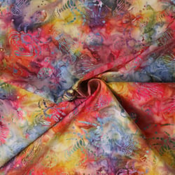 Tissu Coton imprimé Batik Aquaflow sur fond Rouge - Au mètre