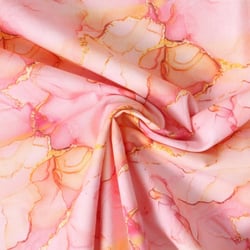 Tissu Coton imprimé  Rosalith marbrures dorées sur fond Rose bébé - Au mètre