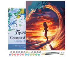 Peinture par Numéro Figured'Art avec Cadre - Surfeuse et la grande vague - Kit de Loisir Créatif DIY Numéro d'Art Complet - 40x50cm toile tendue sur châssis