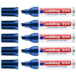 Lot de 5 marqueurs permanents - EDDING - Pointe biseau 2-7 mm - Corps aluminium - Bleu