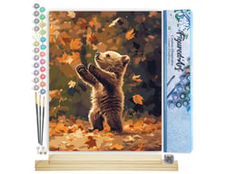 Peinture par Numéro Figured'Art - Ourson et feuilles tombantes - Kit de Loisir Créatif DIY Numéro d'Art Complet - 40x50cm toile roulée + châssis en bois à monter