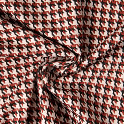 Tissu Jacquard extensible Pied de poule rouille sur fond ecru