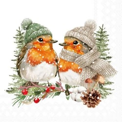 4 serviettes en papier découpage collage 33 cm OISEAU ROUGE GORGE NOEL N 608